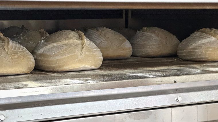 Into the deck oven — The Globe Bakery, Laugharne